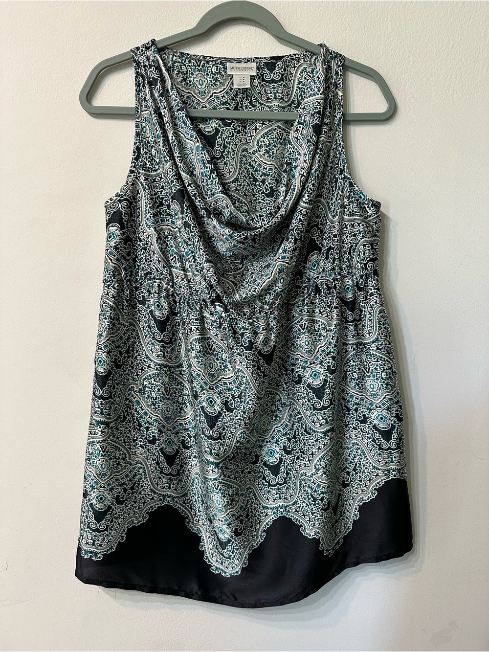 Motherhood Maternity Teal Paisley Sleeveless Blouse Top Cowl Neck Medium M